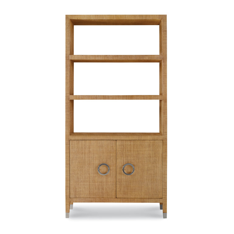Sand Mahogany and Raffia Adjustable Bookcase with Doors
