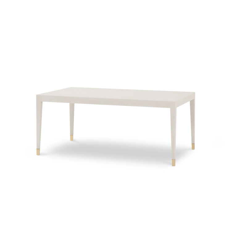 Ivory Faux Shagreen Rectangular Coffee Table with Brass Accents