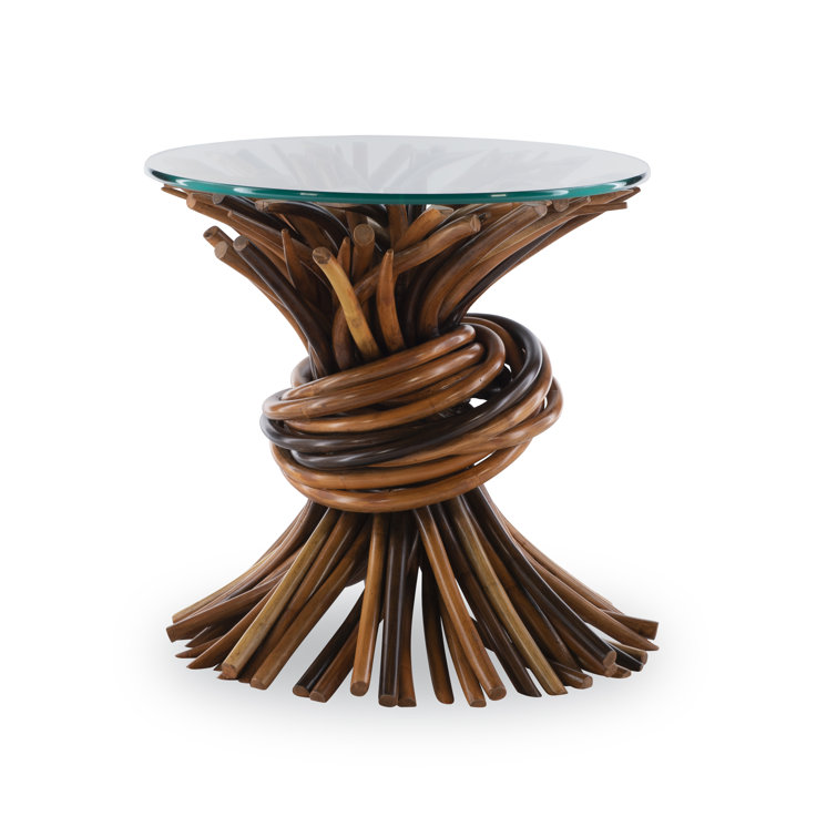 Natural Rattan and Glass Square End Table