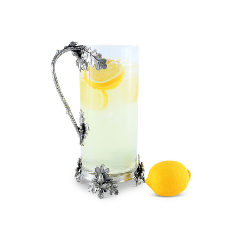 Tall Clear Glass Pitcher with Pewter Oak Leaf Handle