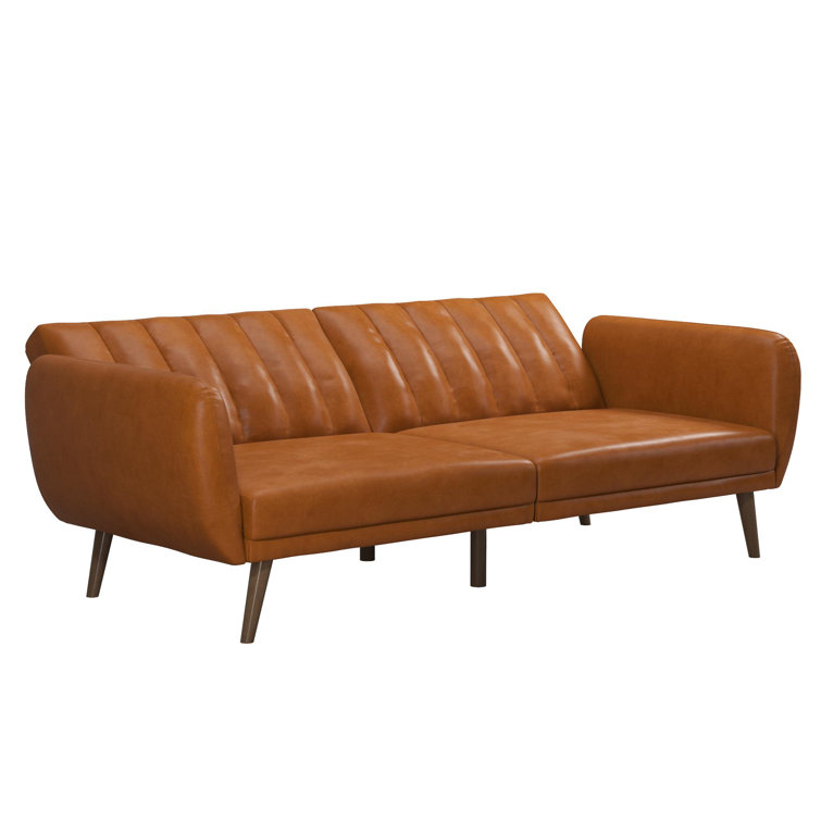 Brittany Camel Faux Leather Convertible Sleeper Sofa