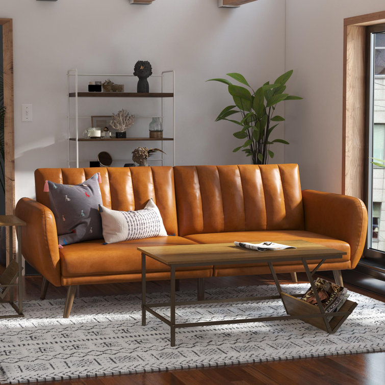 Brittany Camel Faux Leather Convertible Sleeper Sofa