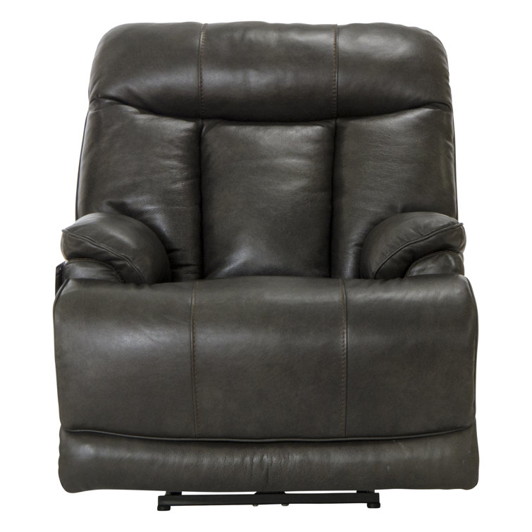 Naples Gray Genuine Leather Power Recliner with Steel Frame