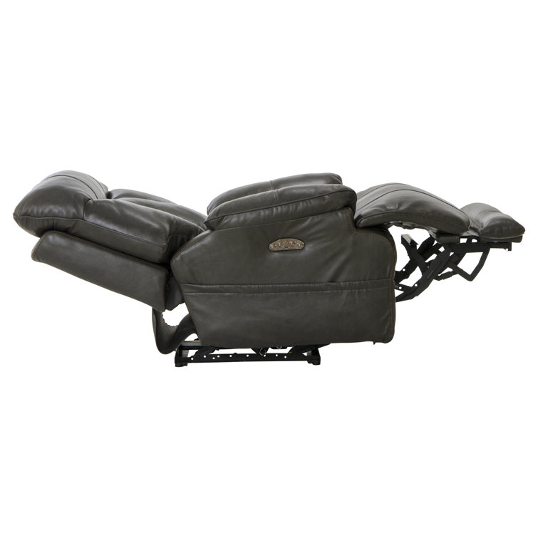 Naples Gray Genuine Leather Power Recliner with Steel Frame