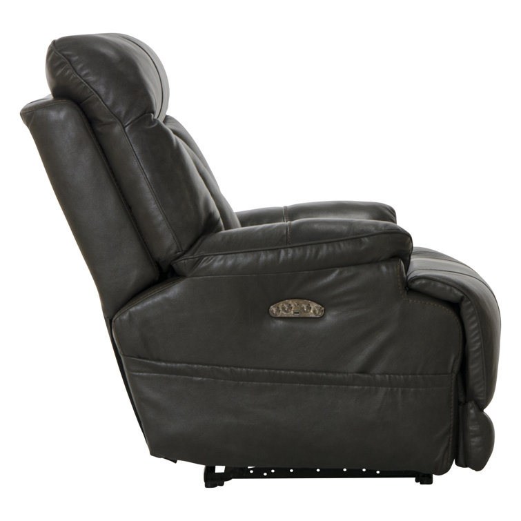 Naples Gray Genuine Leather Power Recliner with Steel Frame