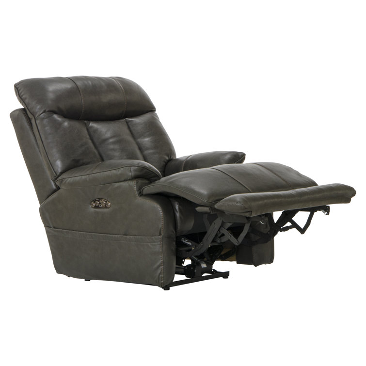 Naples Gray Genuine Leather Power Recliner with Steel Frame