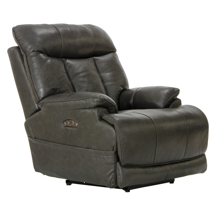 Naples Gray Genuine Leather Power Recliner with Steel Frame