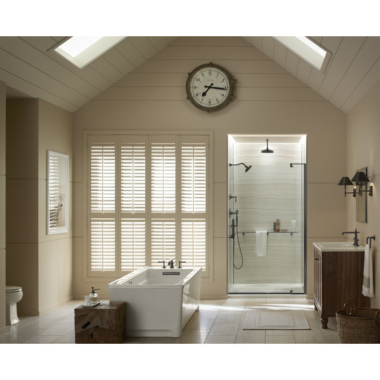 Anodized Dark Bronze Frameless Pivot Shower Door with Crystal Clear Glass