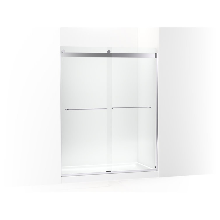 Levity Bright Silver 59.63" x 74" Sliding Shower Door with Crystal Clear Glass