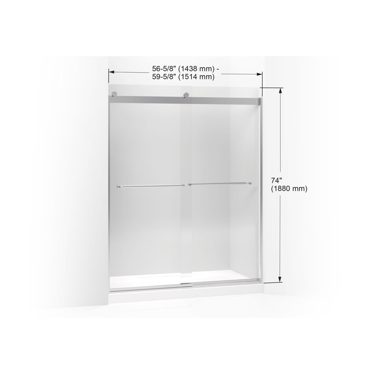 Levity Bright Silver 59.63" x 74" Sliding Shower Door with Crystal Clear Glass