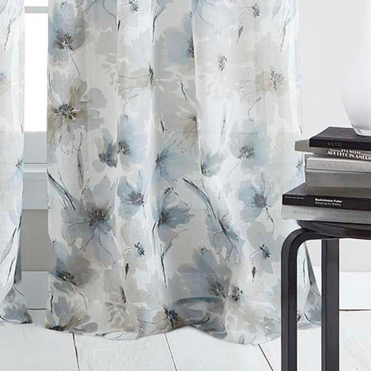 Linen Floral Sheer Grommet Curtain Panel