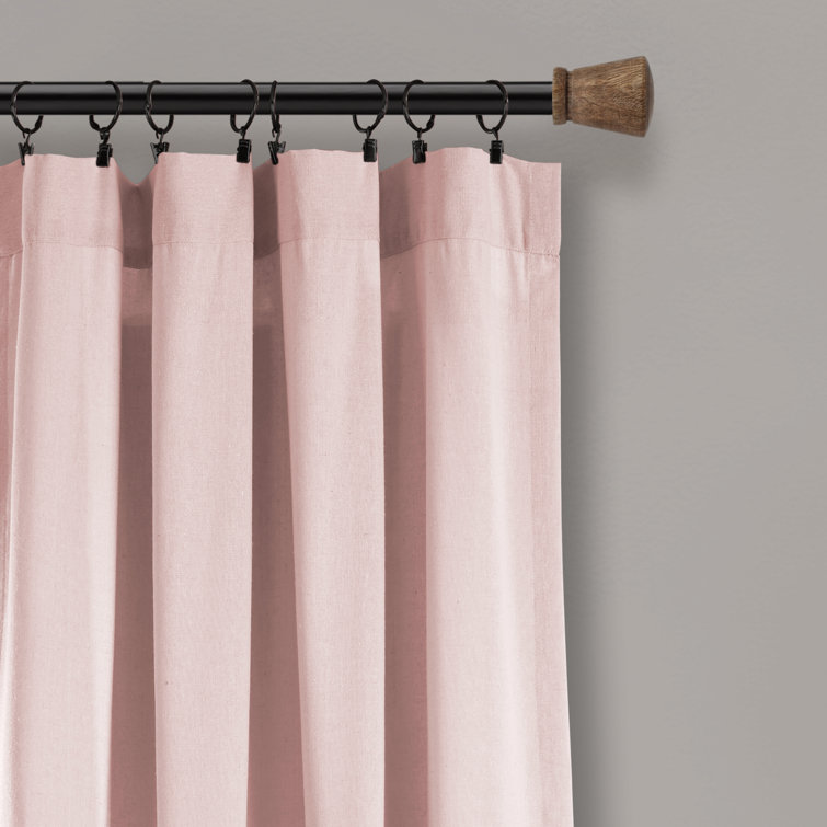 Blush and Off-White Linen Button Window Curtain Panel