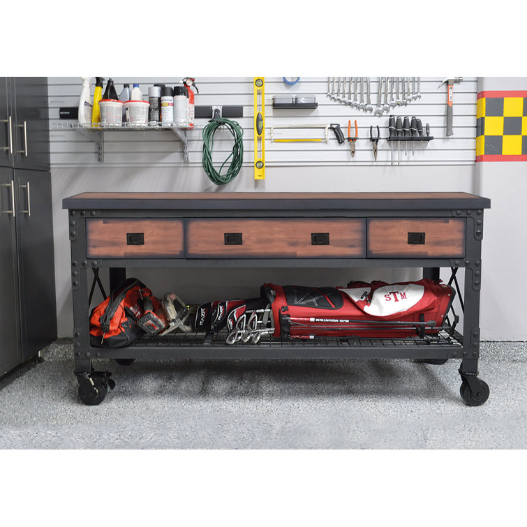 Duramax 72" Black Steel and Wood Rolling Workbench