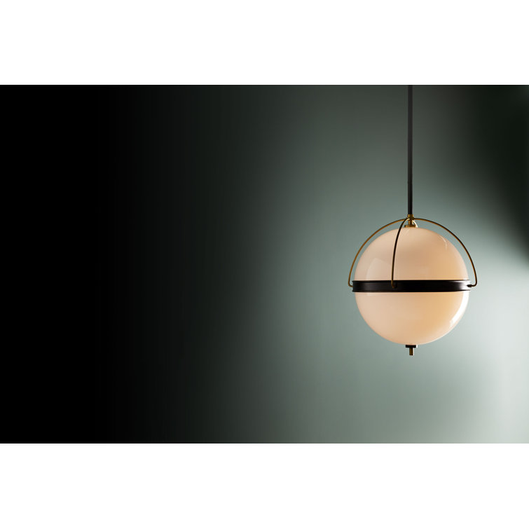 Opal Glass Globe Pendant with Antique Brass Piping 19"