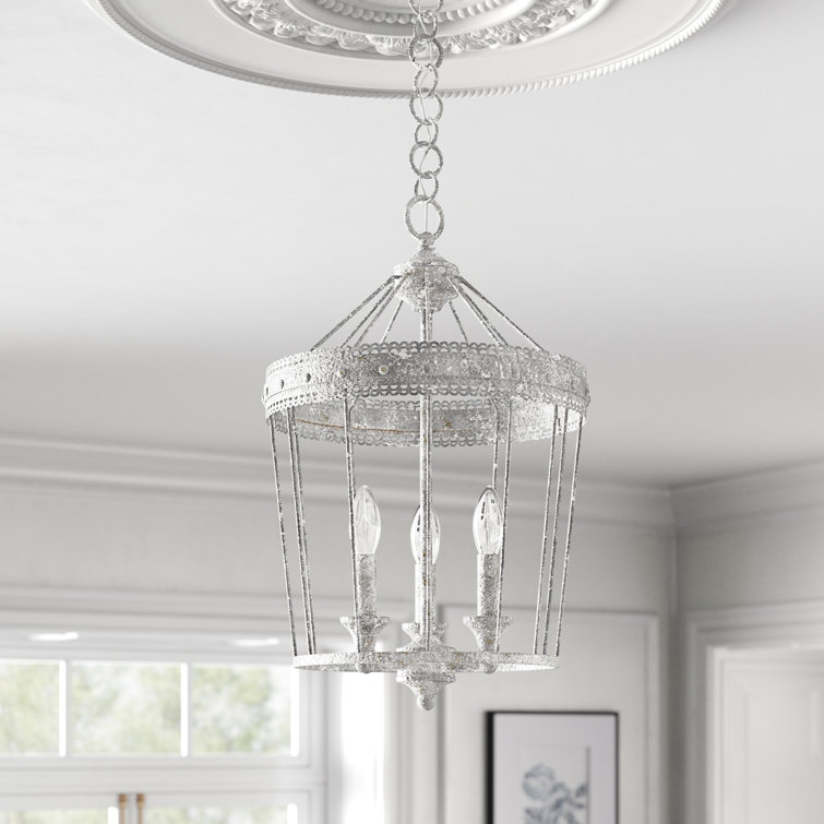 Oyster White Rustic Cage Pendant Light with Scallop Detail