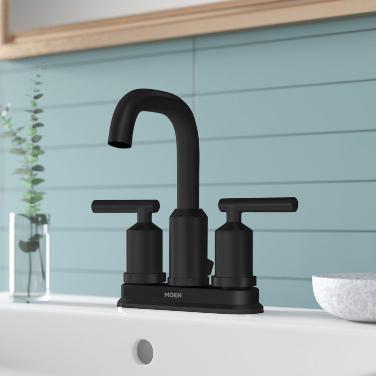 Matte Black Metal Modern Centerset Bathroom Faucet with Drain Assembly
