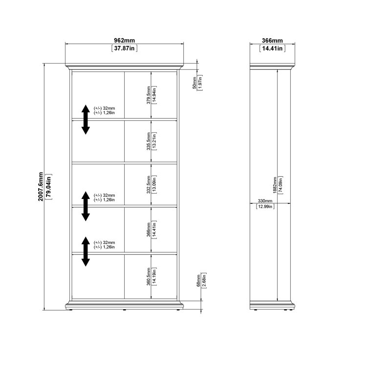Sonoma Tall Wide Adjustable White Wood 5-Shelf Bookcase