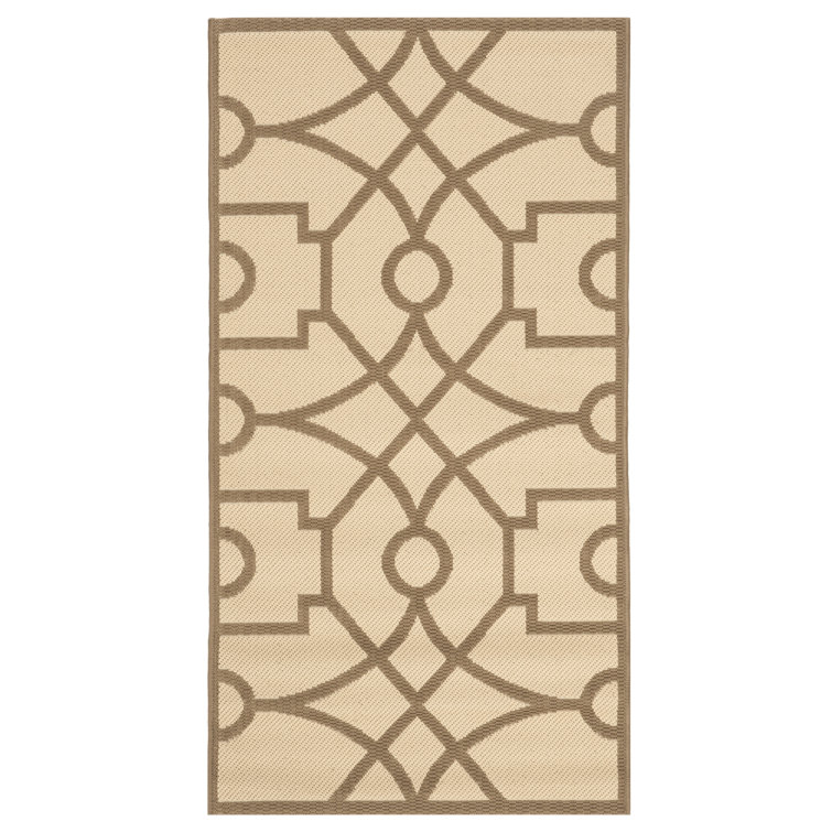 Dark Beige Geometric Tufted Synthetic Indoor/Outdoor Rug