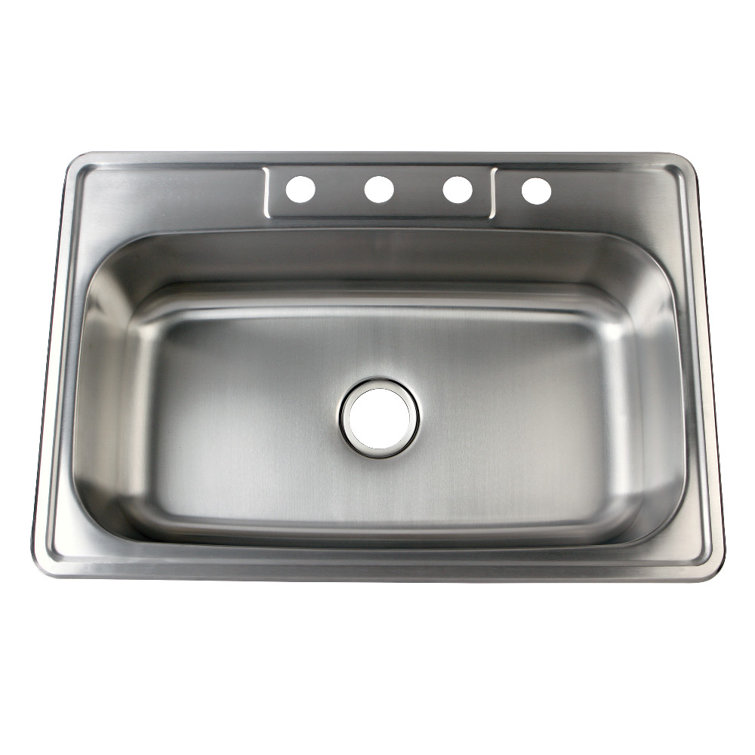 Brushed Stainless Steel 33-Inch Single Bowl Drop-In Kitchen Sink