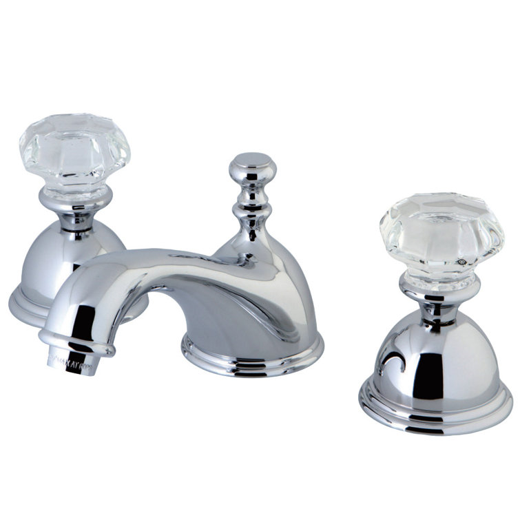 Polished Brass Widespread Lavatory Faucet with Crystal Handles