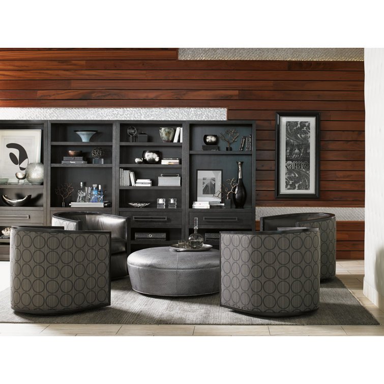 Claudia Round Tufted Gray Genuine Leather Ottoman