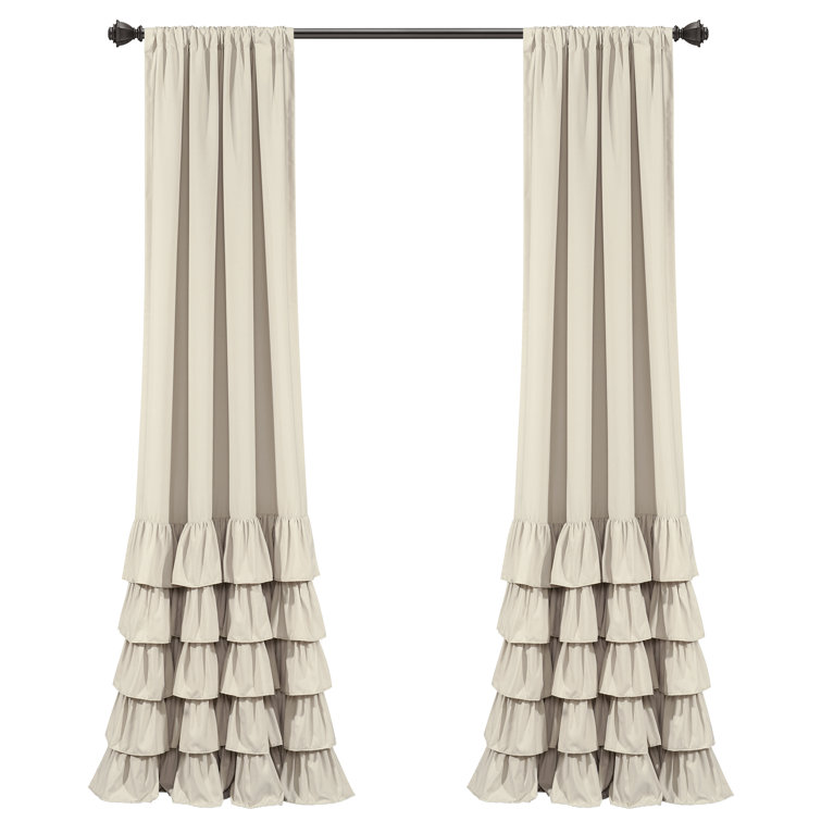 Neutral Polyester Ruffled Light-Filtering Rod Pocket Curtains, 84" x 40"