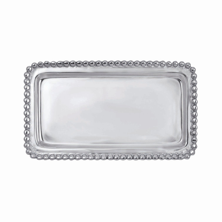 Handcrafted Rectangular Silver Aluminum Beaded Tray