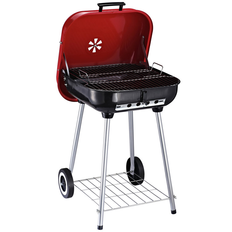 Outsunny Red and Black Portable Charcoal Grill with Shelf