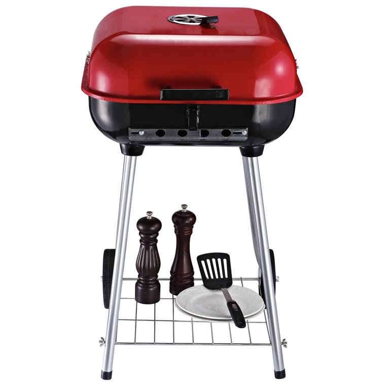 Outsunny Red and Black Portable Charcoal Grill with Shelf