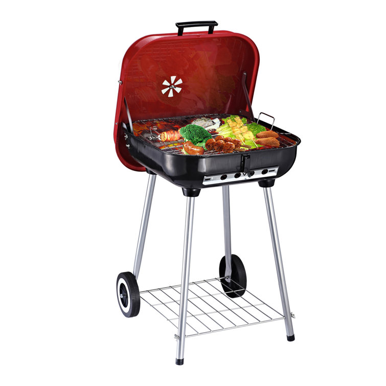 Outsunny Red and Black Portable Charcoal Grill with Shelf