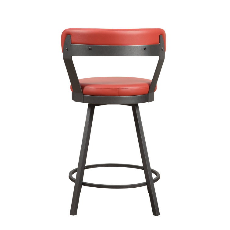 Red Faux Leather Swivel Counter Stools with Metal Base, Set of 2