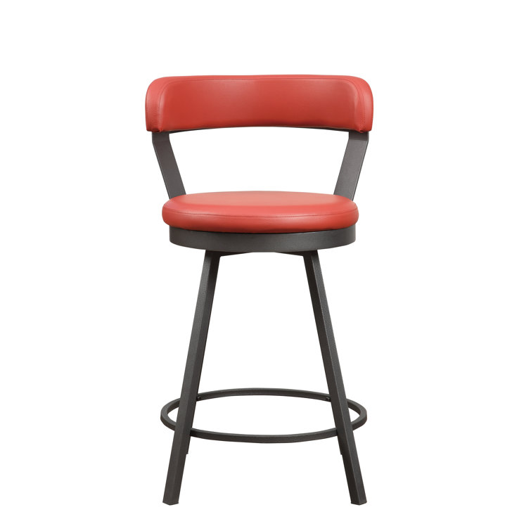 Red Faux Leather Swivel Counter Stools with Metal Base, Set of 2