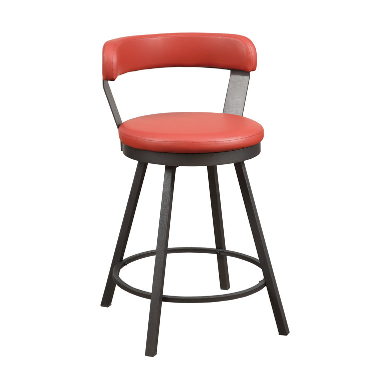 Red Faux Leather Swivel Counter Stools with Metal Base, Set of 2