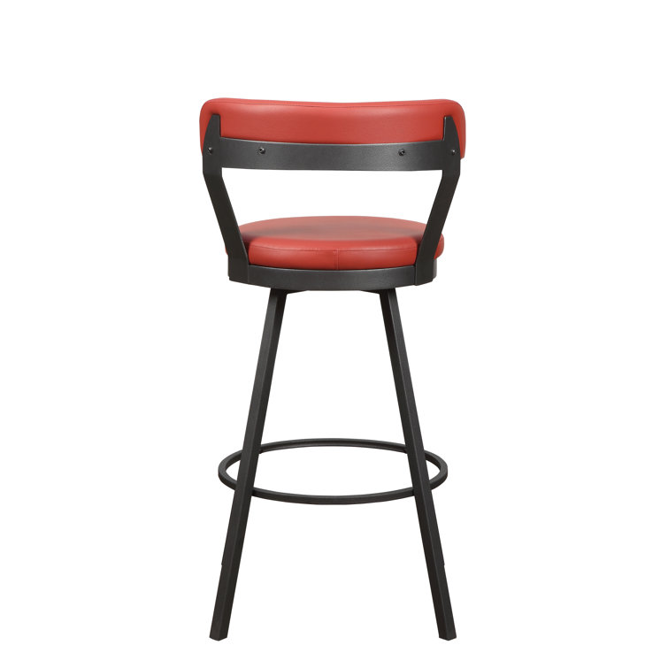 Red Faux Leather Swivel Counter Stools with Metal Base, Set of 2