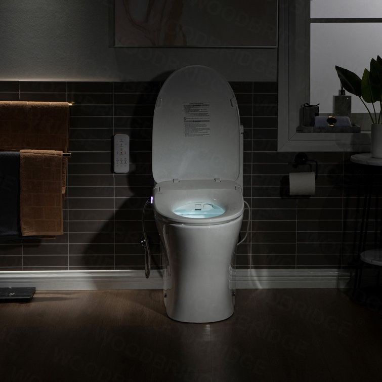 White Porcelain Elongated One-Piece Dual Flush Toilet with Smart Bidet
