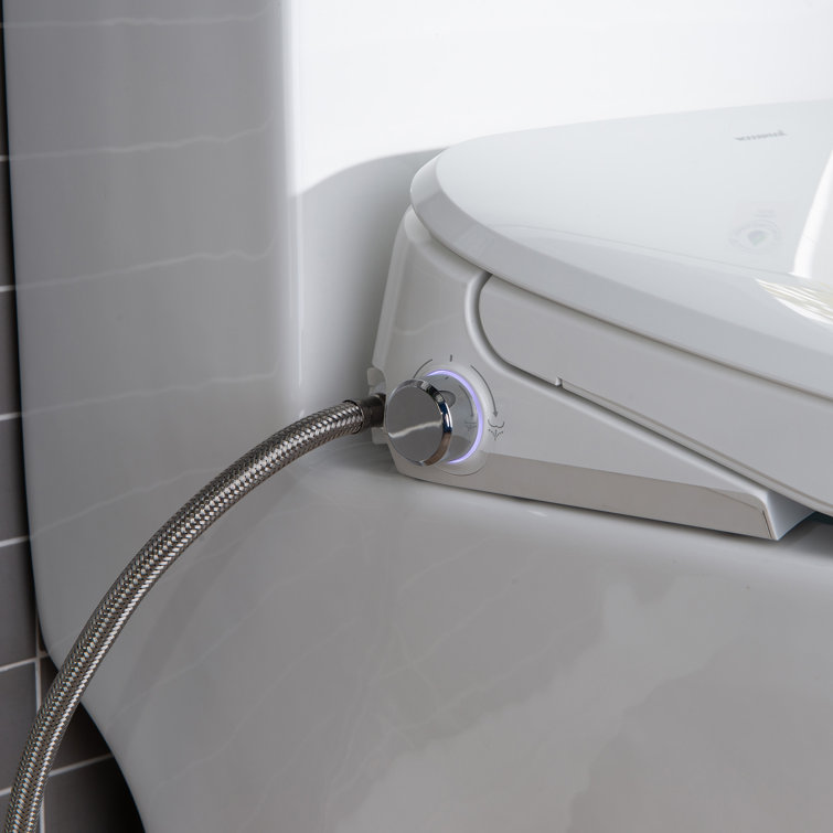 White Porcelain Elongated One-Piece Dual Flush Toilet with Smart Bidet