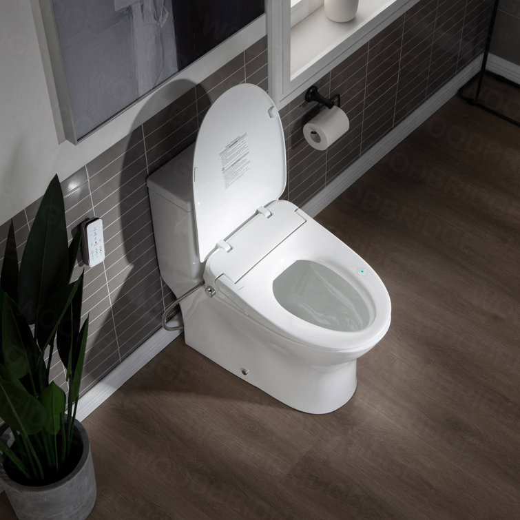 White Porcelain Elongated One-Piece Dual Flush Toilet with Smart Bidet