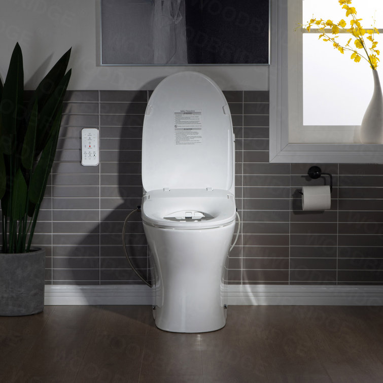 White Porcelain Elongated One-Piece Dual Flush Toilet with Smart Bidet