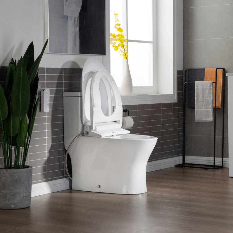 White Porcelain Elongated One-Piece Dual Flush Toilet with Smart Bidet