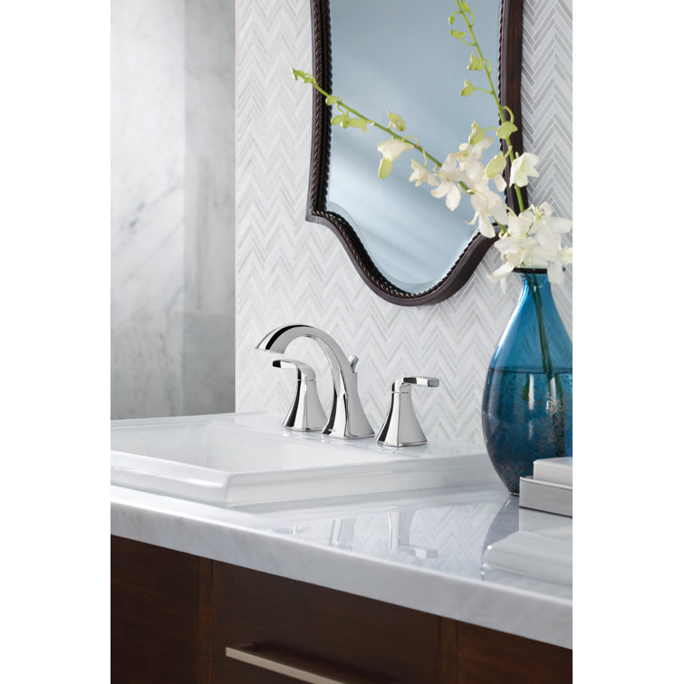 Polished Nickel Modern Widespread Bathroom Faucet with Metal Handles