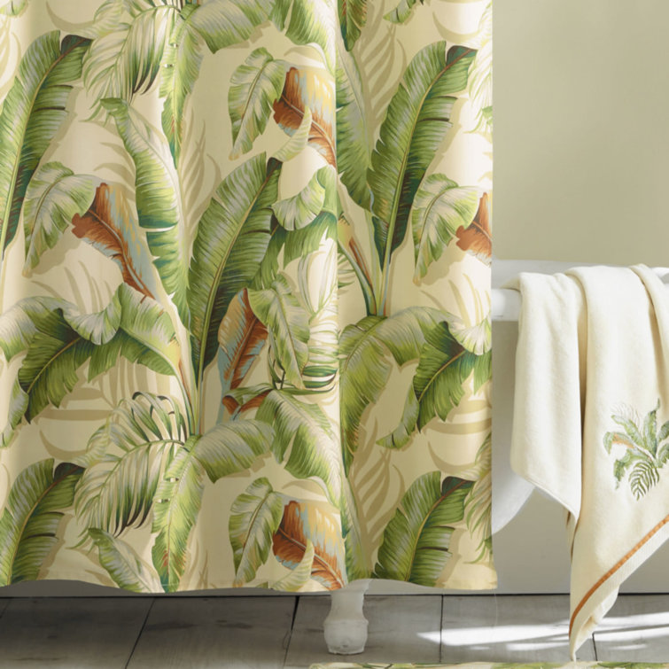 Palmiers Green and Beige Cotton Tropical Shower Curtain 72" x 72"