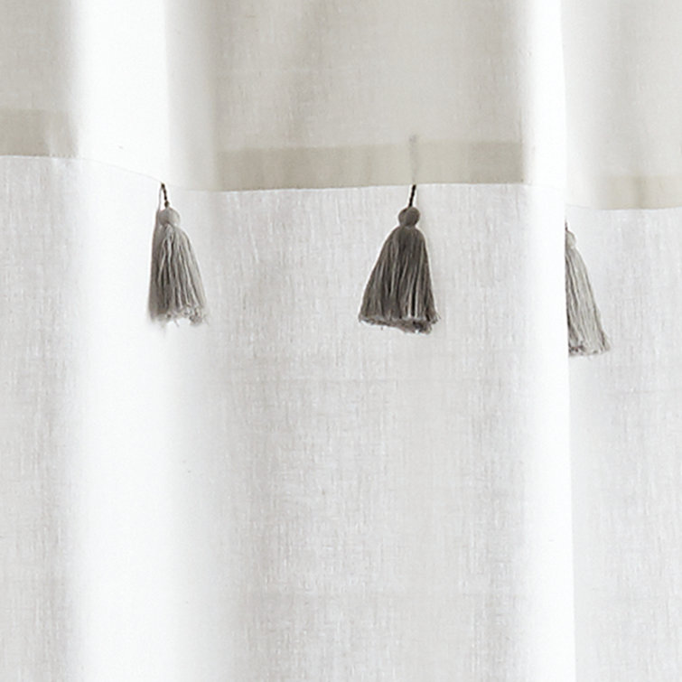 Gray and White Cotton Striped Shower Curtain with Tassels