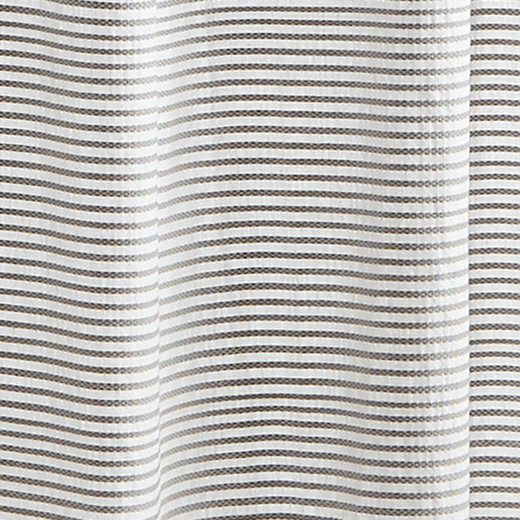 Gray and White Cotton Striped Shower Curtain with Tassels