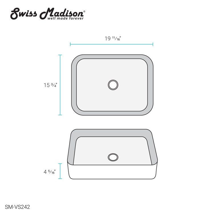 White Ceramic Above-Counter Rectangular Vessel Sink