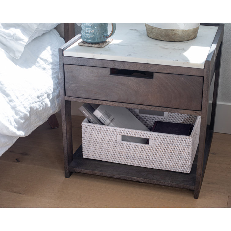 Handmade White Wash Wicker Rectangular Storage Basket with Handles