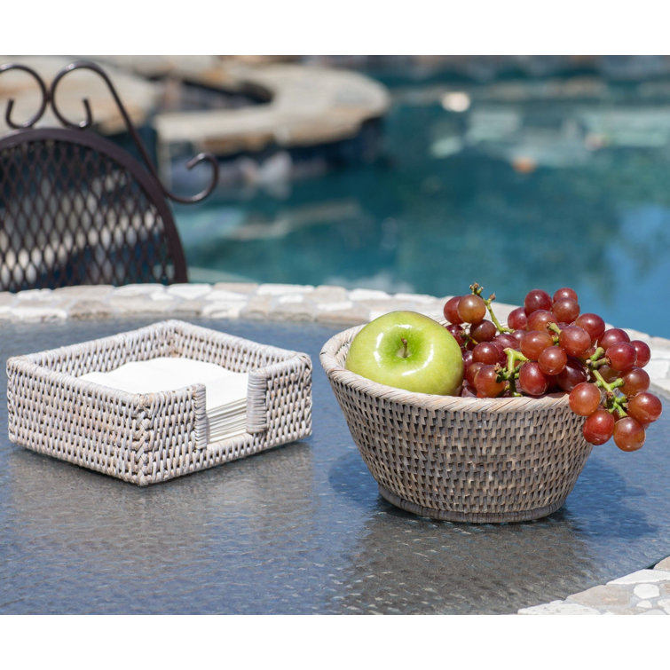 White Wash Wicker Rattan Luncheon Napkin Holder