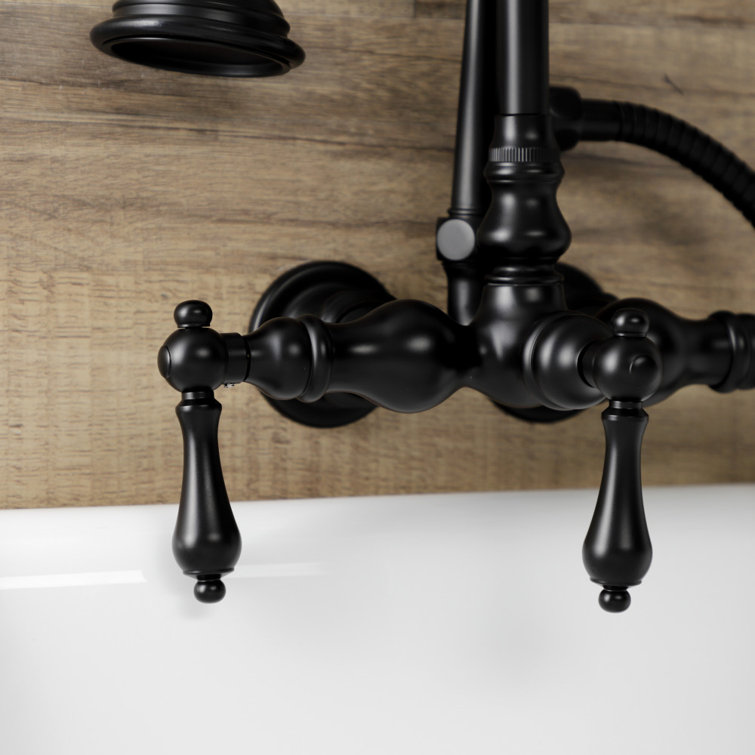 Matte Black Vintage Wall Mount Clawfoot Tub Faucet with Hand Shower