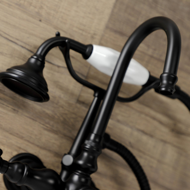 Matte Black Vintage Wall Mount Clawfoot Tub Faucet with Hand Shower