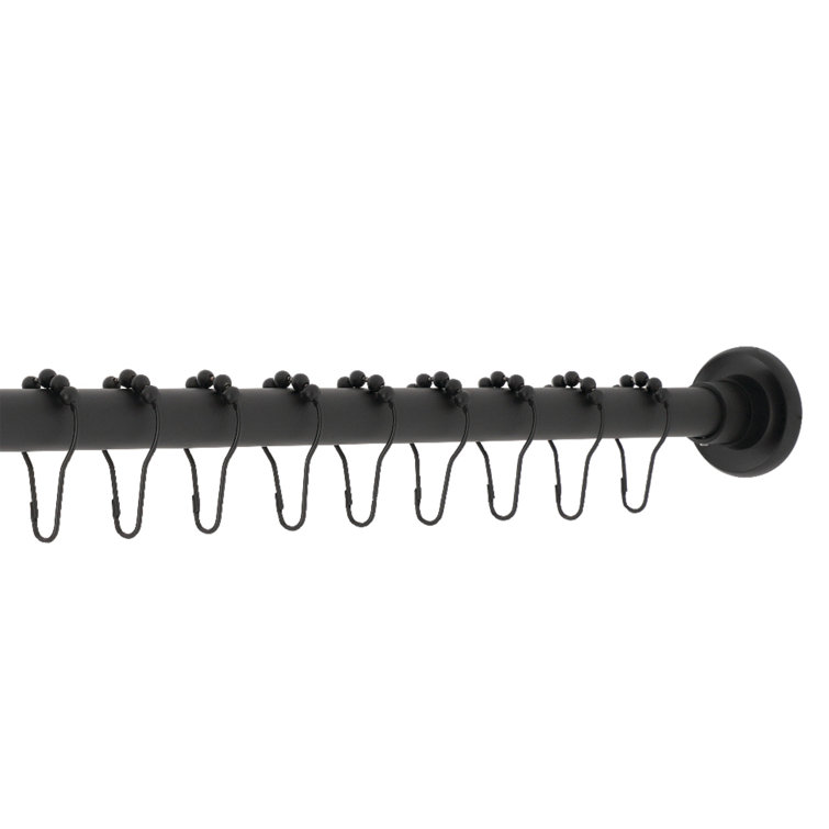 Matte Black Adjustable Stainless Steel Shower Curtain Rod with Rings, 60-72 Inches