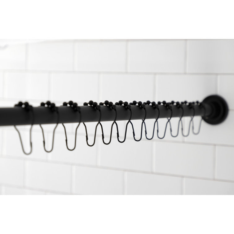 Matte Black Adjustable Stainless Steel Shower Curtain Rod with Rings, 60-72 Inches